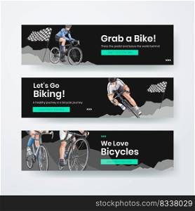 banner template with world bicycle day concept,watercolor style 