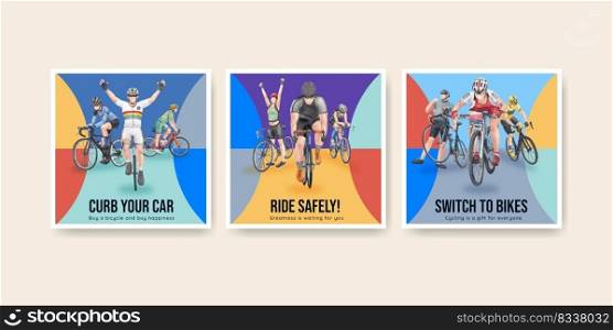 Banner template with world bicycle day concept,watercolor style
