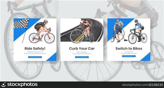 Banner template with world bicycle day concept,watercolor style 