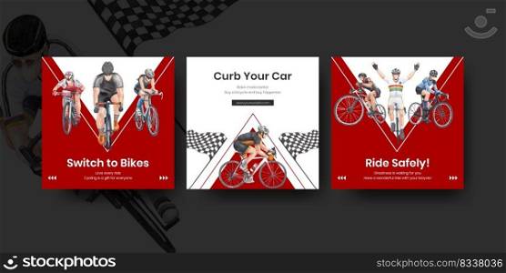 Banner template with world bicycle day concept,watercolor style 