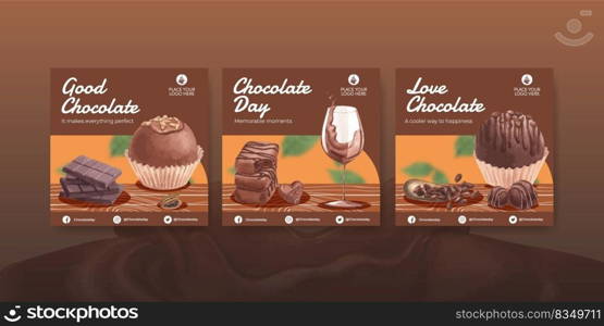 Banner template with world chocolate day concept,watercolor style 