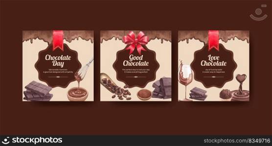 Banner template with world chocolate day concept,watercolor style 