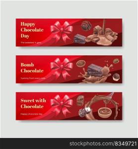 Banner template with world chocolate day concept,watercolor style 
