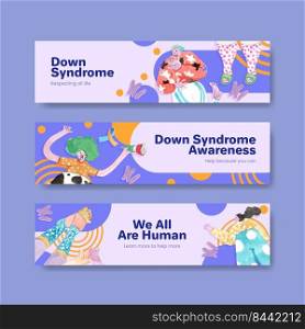Banner template with world down syndrome day concept design for advertise and marketing watercolor illustration
