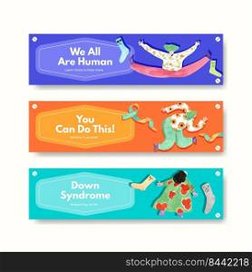 Banner template with world down syndrome day concept design for advertise and marketing watercolor illustration 