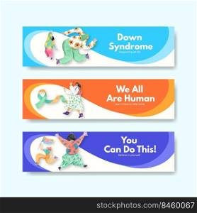 Banner template with world down syndrome day concept design for advertise and marketing watercolor illustration 