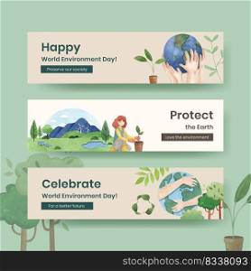 Banner template with World Environment Day concept,watercolor style 