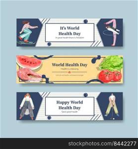 Banner template with world health day concept design watercolor illustration 