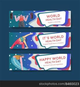 Banner template with world health day concept design watercolor illustration
