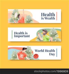 Banner template with world mental health day concept design for advertise and leaflet watercolor vector
