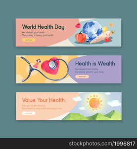 Banner template with world mental health day concept design for advertise and leaflet watercolor vector