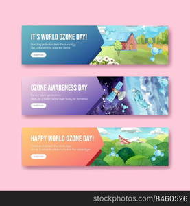 Banner template with world ozone day concept,watercolor style 