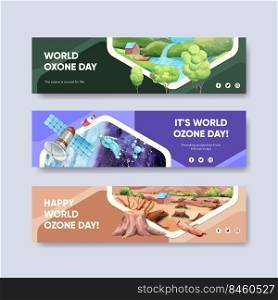 Banner template with world ozone day concept,watercolor style 