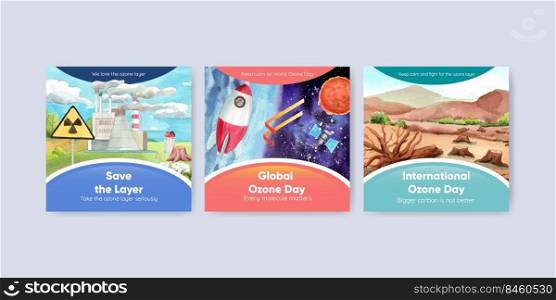 Banner template with world ozone day concept,watercolor style 