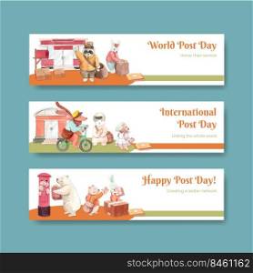 Banner template with world post day concept,watercolor style 
