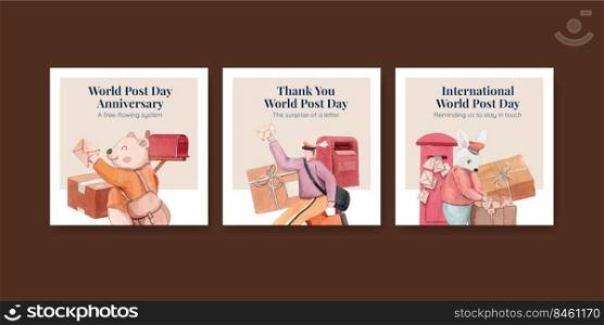 Banner template with world post day concept,watercolor style 