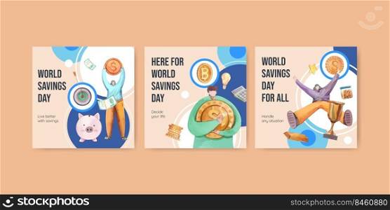 Banner template with world savings day concept,watercolor style 