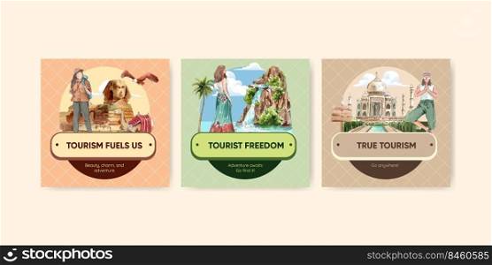 Banner template with world tourism day concept,watercolor style 