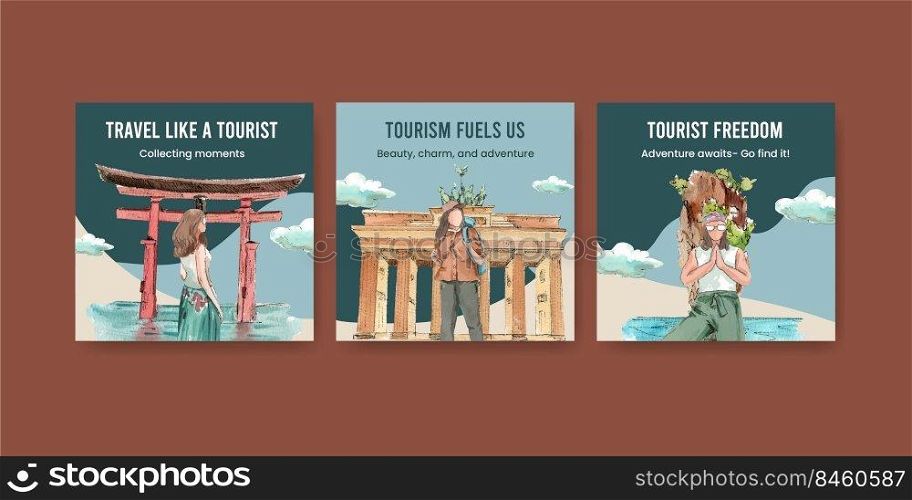 Banner template with world tourism day concept,watercolor style 