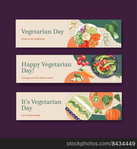 Banner template with world vegetarian day concept,watercolor style
