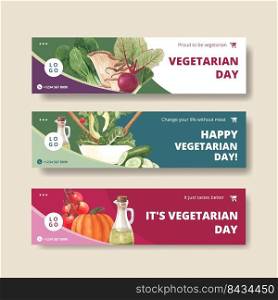Banner template with world vegetarian day concept,watercolor style 