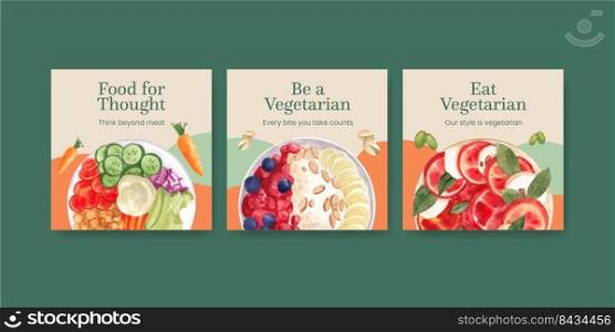 Banner template with world vegetarian day concept,watercolor style 