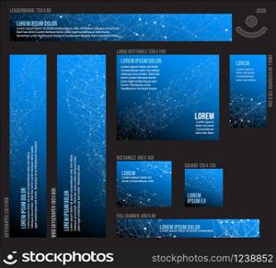 Banner templates collection with modern abstract network background - dark blue version