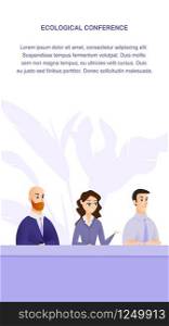 Banner Vector Ecological Conference Specialists. Illustration World Conference Specialist in Environmental Protection Earth. Podium for Speaker Background Flower. Answer Journalist Question