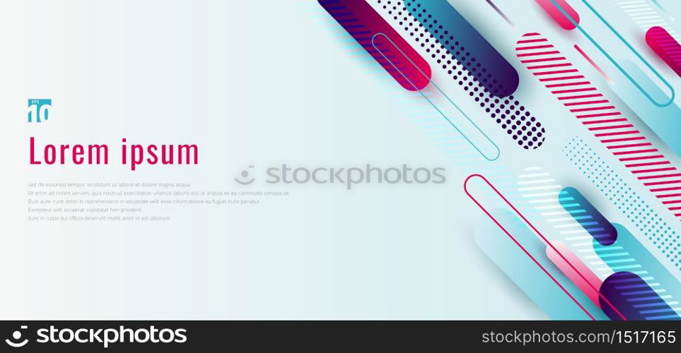 Banner web design template dynamic blue and pink geometric rounded line diagonal pattern stripes line elements on white background. Vector illustration