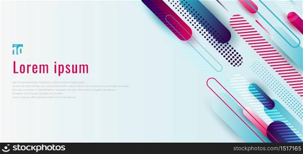 Banner web design template dynamic blue and pink geometric rounded line diagonal pattern stripes line elements on white background. Vector illustration