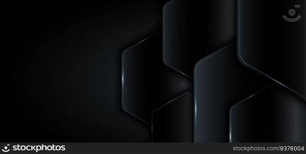 Banner web template 3D geometric black metallic with blue light technology concept. Vector illustration