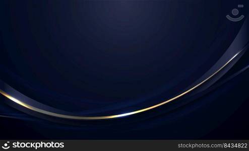 Banner web template abstract blue and golden curved lines overlapping layer design on dark blue background luxury style. Vector illustration