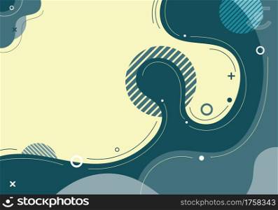 Banner web template abstract green organic fluid shape with circle line pattern on light yellow background. Vector illustration