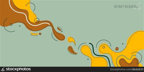 Banner web template abstract yellow organic fluid shape with line on green background. Vector illustration