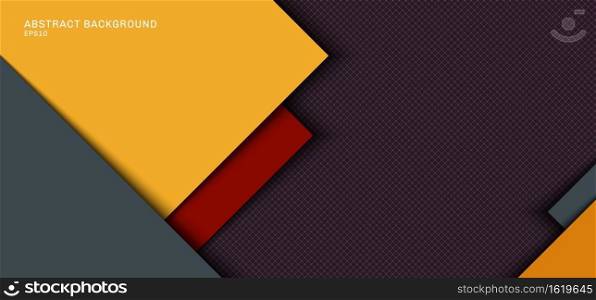 Banner web template design yellow, gray square overlapping layer with red stripes with shadow on grid background. Vector illustration