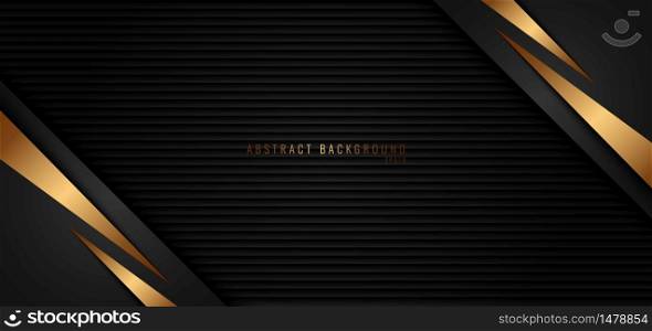 Banner web template gold stripes triangle diagonal on black background and texture. Luxury style. Vector illustration
