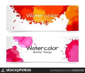 Banner with abstract watercolor painting on paper, illustration design.
