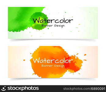 Banner with abstract watercolor painting on paper, illustration design.