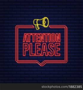 Banner with Attention please. Red Attention please sign neon icon. Exclamation danger sign. Alert icon. Vector stock illustration. Banner with Attention please. Red Attention please sign neon icon. Exclamation danger sign. Alert icon. Vector stock illustration.