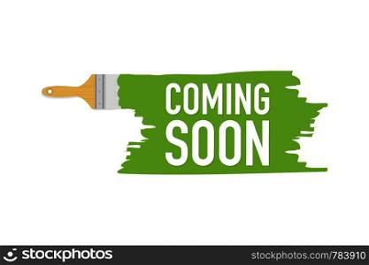 Banner with brushes, paints - Coming soon. Vector stock illustration.