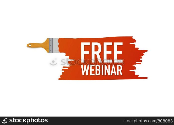 Banner with brushes, paints - Free webinar. Vector stock illustration.