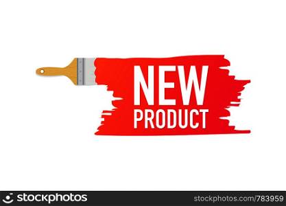 Banner with brushes, paints - New product. Vector stock illustration.