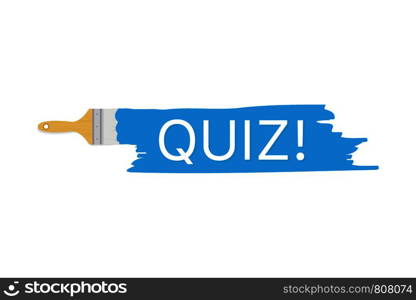 Banner with brushes, paints - Quiz! Vector stock illustration.