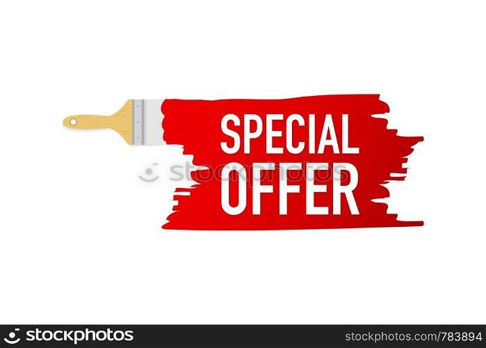 Banner with brushes, paints - Special offer. Vector stock illustration.