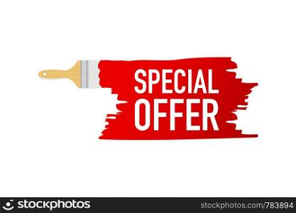Banner with brushes, paints - Special offer. Vector stock illustration.