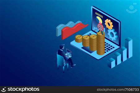 banner with business finance success concept. digital marketing. isometric. illustration cartoon vector