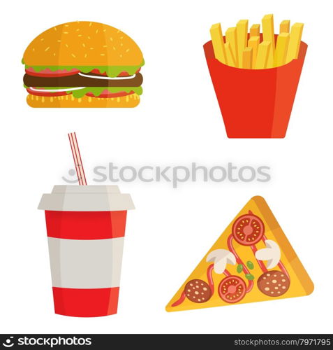 Banner with fast food with cola, hamburger and fries.