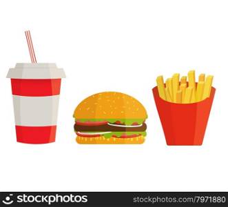 Banner with fast food with cola, hamburger and fries.