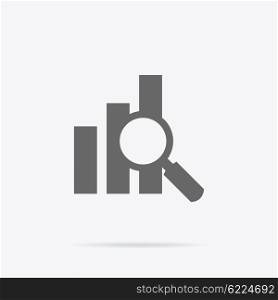Banner with focused magnifying glass on graph on gray background icon. For web construction, mobile applications, banners, corporate brochures, layouts