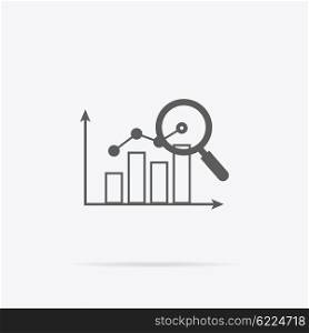 Banner with focused magnifying glass on graph on gray background icon. For web construction, mobile applications, banners, corporate brochures, layouts